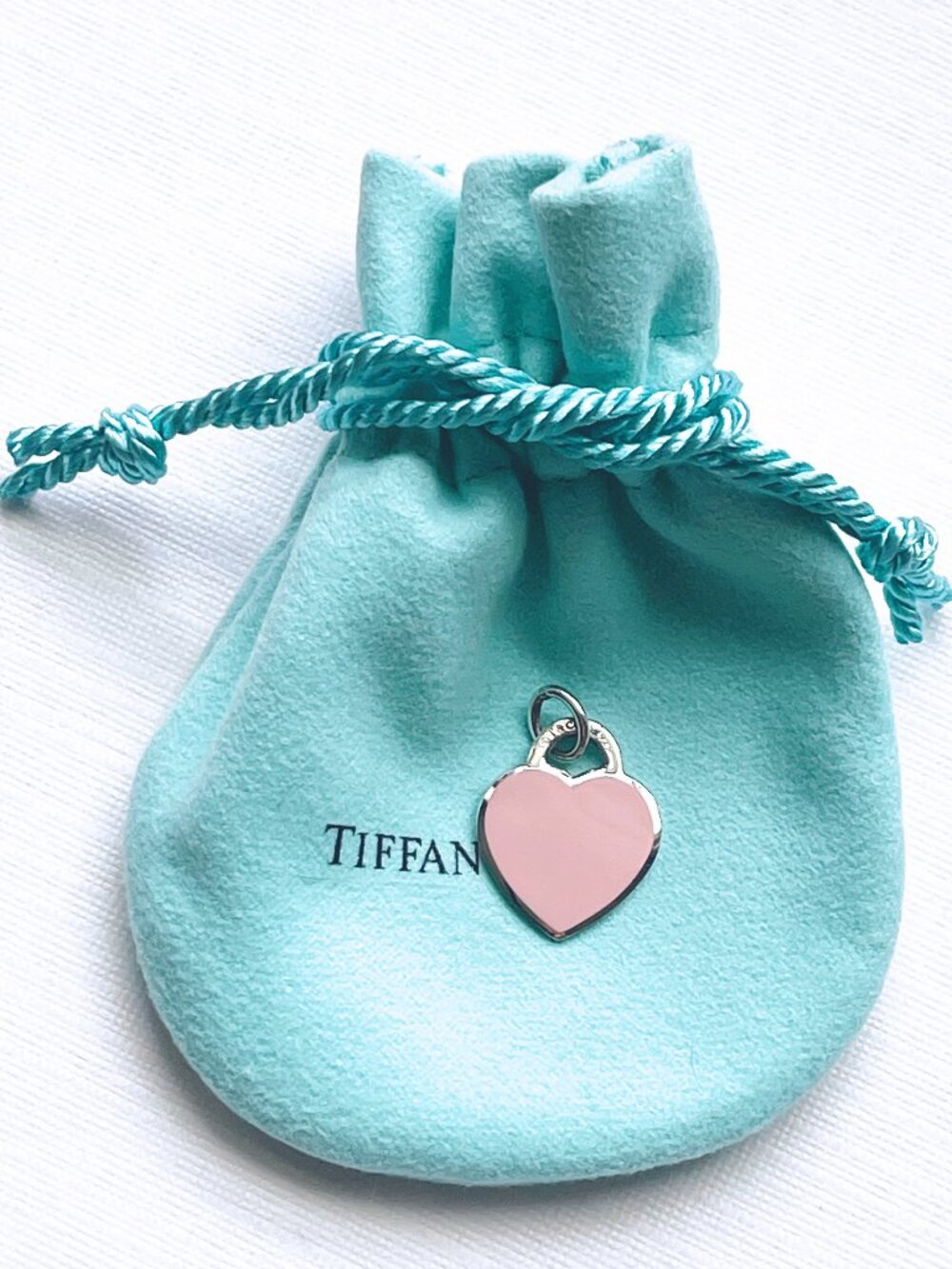 New Tiffany & Co. Pink Enamel Silver Heart Charm Pendant Return to Tiffany